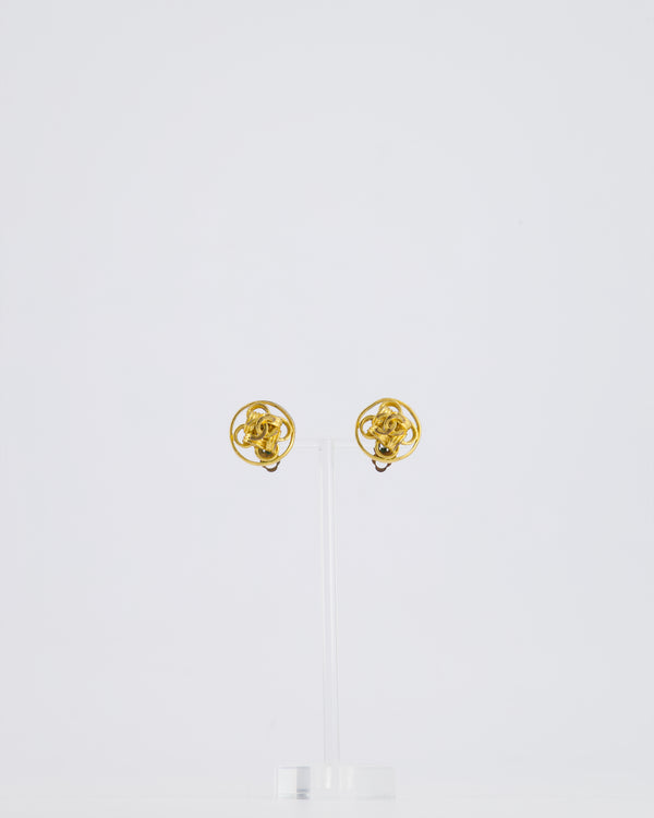 *HOT* Chanel Gold Round Knotted CC Logo Earrings