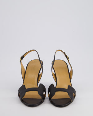 Hermes Black Leather Holy Heel Sandals Size EU 37.5