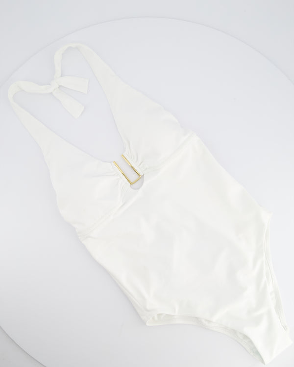 Melissa Odabash White Halterneck Swimsuit with Gold Detail IT 42 (UK 10)