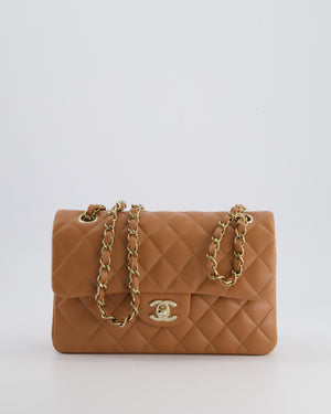 *SUPER RARE* Chanel 22S Caramel Brown Small Double Flap Bag in Lambskin Leather with Champagne Gold Hardware