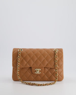 *SUPER RARE* Chanel 22S Caramel Brown Small Double Flap Bag in Lambskin Leather with Champagne Gold Hardware