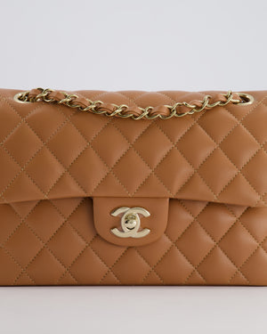 *SUPER RARE* Chanel 22S Caramel Brown Small Double Flap Bag in Lambskin Leather with Champagne Gold Hardware