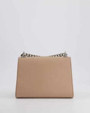 Prada Cipria Small Monochrome Envelope Flap Chain Shoulder Bag in Saffiano Cuir Calfskin with Brushed Silver Hardware