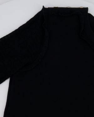 Chanel Black Long Sleeve Cashmere Midi Dress with Silver Logo Button Details Size FR 42 (UK 14)