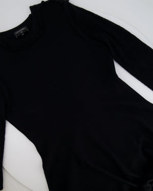 Chanel Black Long Sleeve Cashmere Midi Dress with Silver Logo Button Details Size FR 42 (UK 14)