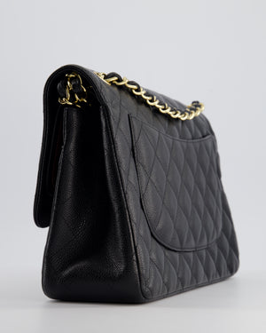 Chanel Black Jumbo Classic Double Flap Bag in Caviar Leather with Gold Hardware