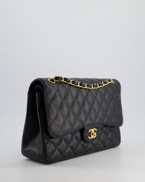 Chanel Black Jumbo Classic Double Flap Bag in Caviar Leather with Gold Hardware