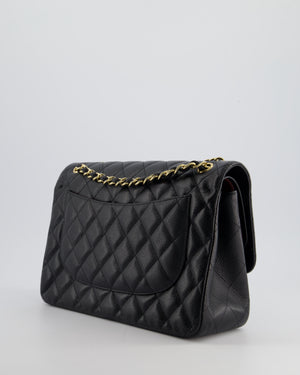 Chanel Black Jumbo Classic Double Flap Bag in Caviar Leather with Gold Hardware