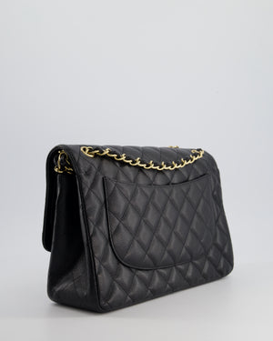 Chanel Black Jumbo Classic Double Flap Bag in Caviar Leather with Gold Hardware