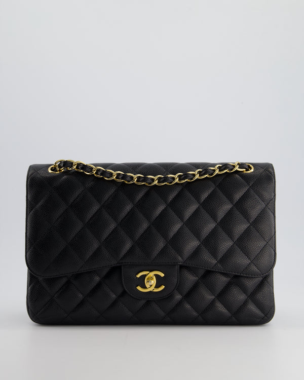 Chanel Black Jumbo Classic Double Flap Bag in Caviar Leather with Gold Hardware