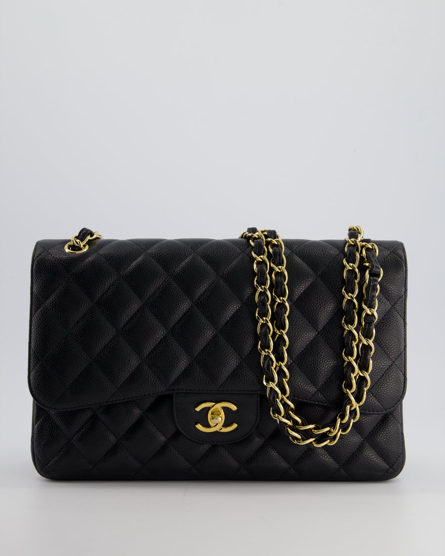 Chanel Black Jumbo Classic Double Flap Bag in Caviar Leather with Gold Hardware