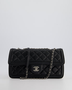 *RARE* Chanel Black, Ivory Accordion Single Flap Bag Lambskin Leather with Silver Hardware&nbsp;