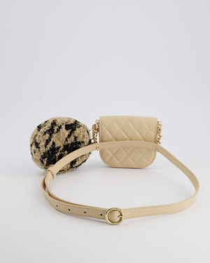 Chanel 19/K Beige Lambskin Belt Bag with Tweed Pouch and Champagne Gold Hardware