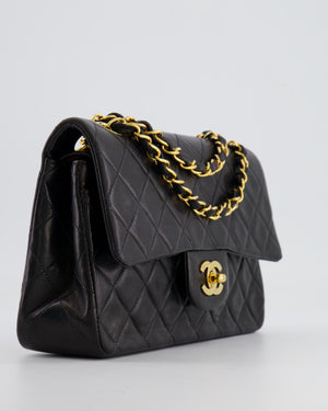 Chanel Black Vintage Classic Small Double Flap Bag in Lambskin Leather with 24K Gold Hardware