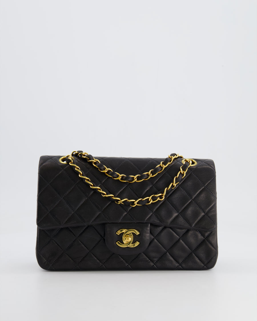 Chanel Black Vintage Classic Small Double Flap Bag in Lambskin Leather with 24K Gold Hardware