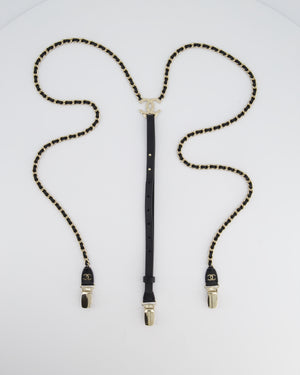 Chanel Leather and Silver Chain Suspenders With CC Logo Detail