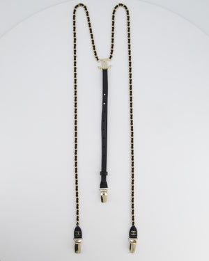 Chanel Leather and Silver Chain Suspenders With CC Logo Detail