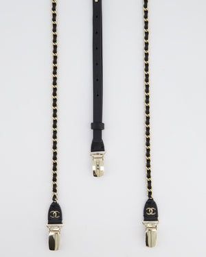 Chanel Leather and Silver Chain Suspenders With CC Logo Detail