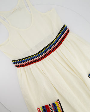 Chloe White Maxi Strap Dress with Crochet Pocket and Waist Detail Size FR 38 (UK 10)