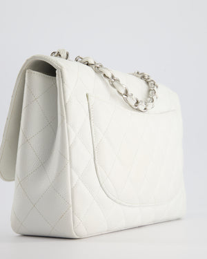 *SUPER FIRE PRICE* Chanel White Jumbo Classic Single Flap Bag in Caviar Leather with Silver Hardware