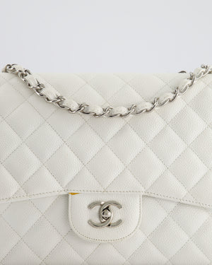 *SUPER FIRE PRICE* Chanel White Jumbo Classic Single Flap Bag in Caviar Leather with Silver Hardware