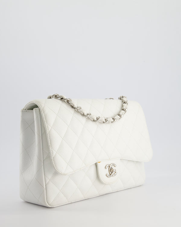 *SUPER FIRE PRICE* Chanel White Jumbo Classic Single Flap Bag in Caviar Leather with Silver Hardware