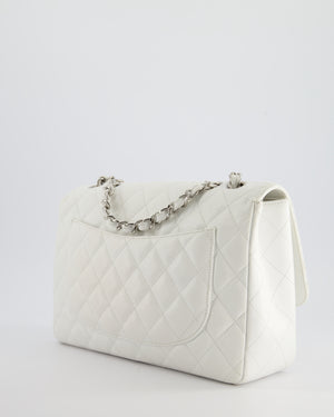 *SUPER FIRE PRICE* Chanel White Jumbo Classic Single Flap Bag in Caviar Leather with Silver Hardware