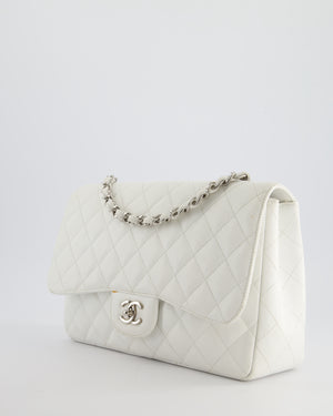 *SUPER FIRE PRICE* Chanel White Jumbo Classic Single Flap Bag in Caviar Leather with Silver Hardware