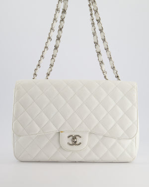 *SUPER FIRE PRICE* Chanel White Jumbo Classic Single Flap Bag in Caviar Leather with Silver Hardware