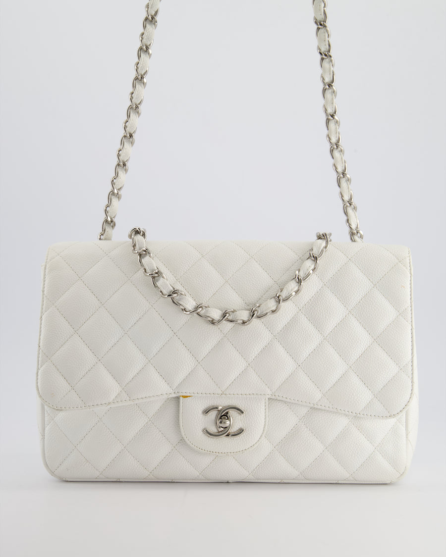 *SUPER FIRE PRICE* Chanel White Jumbo Classic Single Flap Bag in Caviar Leather with Silver Hardware