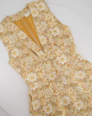 Zimmermann Beige Floral Print Linen Dress with Draw String Details Size FR 38 (UK 10)