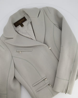 Louis Vuitton Blue Grey Long Sleeve Biker Jacket with Silver Zips Detail Size FR 40 (UK 12)