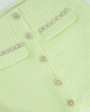 Self-Portrait Lime Green Cropped Short Sleeve Jacket and Skirt Tweed Set with Crystal Embellishment Details Size (UK 8)