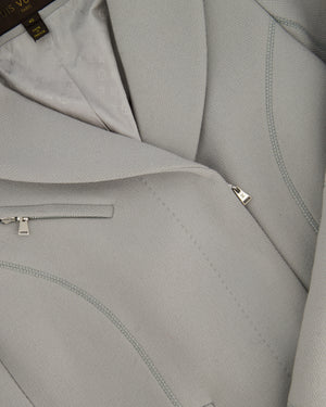 Louis Vuitton Blue Grey Long Sleeve Biker Jacket with Silver Zips Detail Size FR 40 (UK 12)