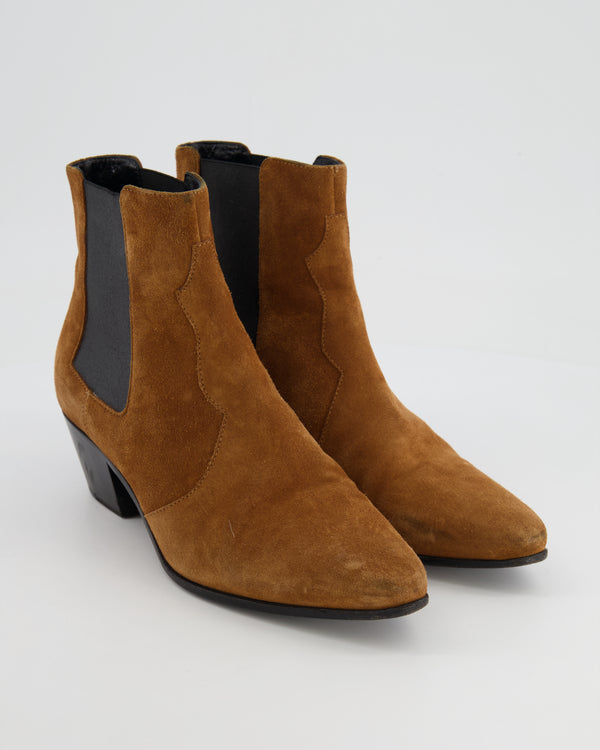 Saint Laurent Camel Suede Chelsea Heeled Boots Size EU 39 RRP £945