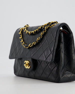 Chanel Vintage Black Medium Classic Double Flap Bag in Lambskin Leather with 24K Gold Hardware