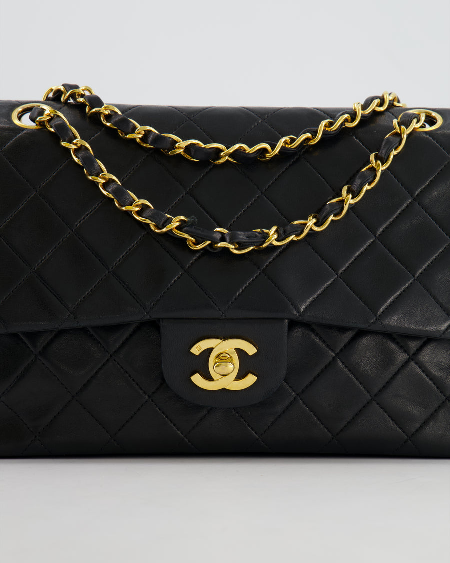 Chanel Vintage Black Medium Classic Double Flap Bag in Lambskin Leather with 24K Gold Hardware