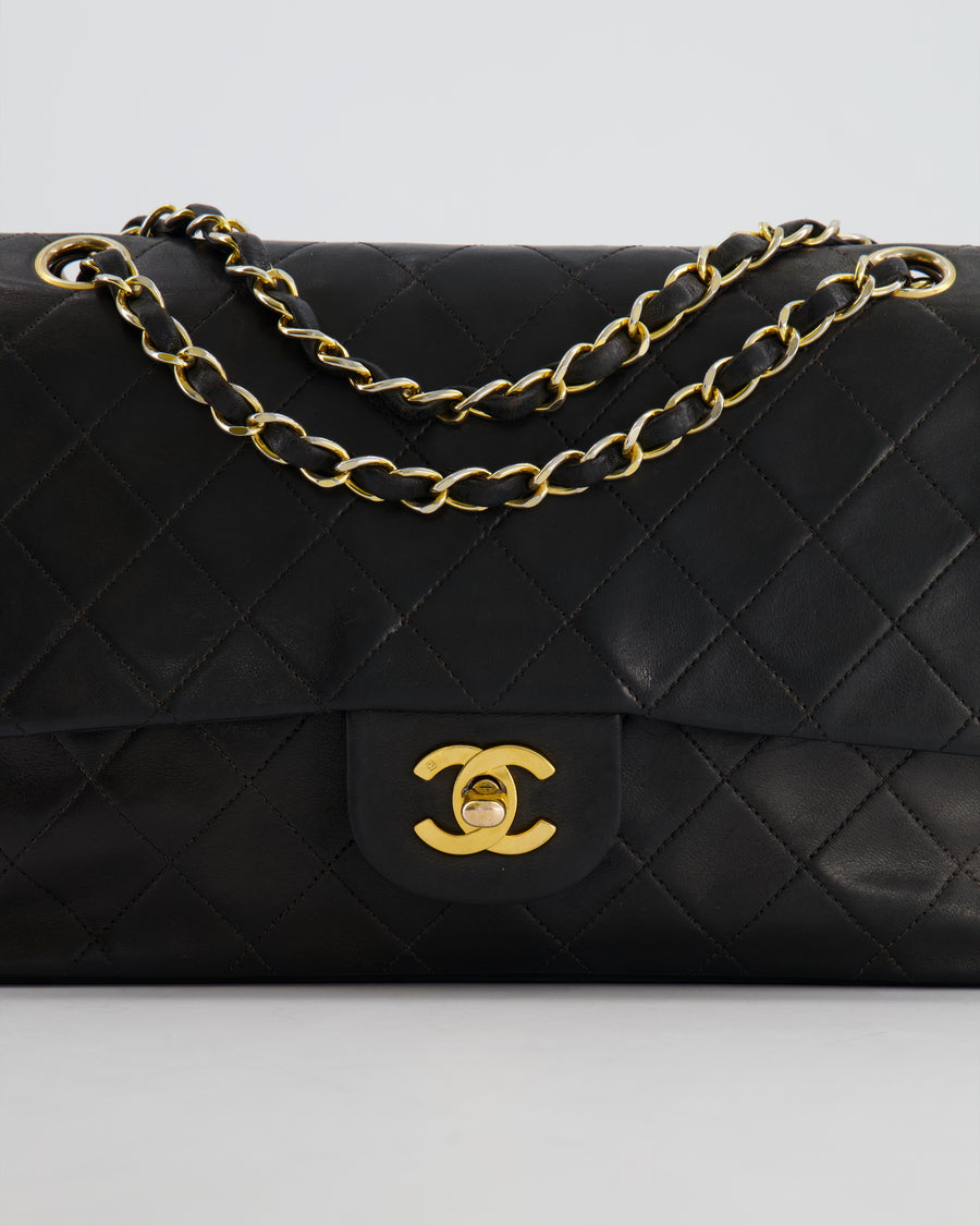 Chanel Vintage Black Medium Classic Double Flap Bag in Lambskin Leather with 24K Gold Hardware