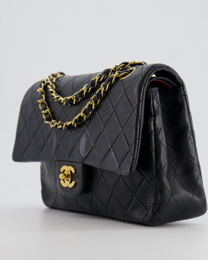 Chanel Vintage Black Medium Classic Double Flap Bag in Lambskin Leather with 24K Gold Hardware