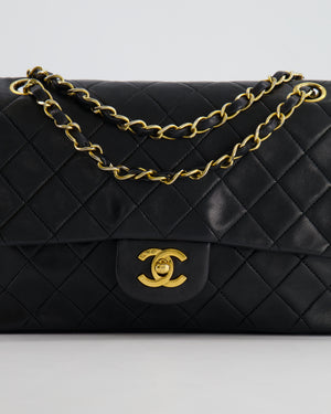 Chanel Vintage Black Medium Classic Double Flap Bag in Lambskin Leather with 24K Gold Hardware