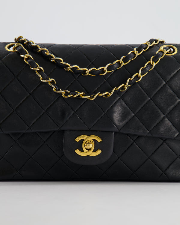 Chanel Vintage Black Medium Classic Double Flap Bag in Lambskin Leather with 24K Gold Hardware