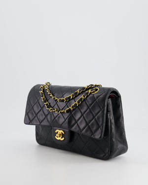 Chanel Vintage Black Medium Classic Double Flap Bag in Lambskin Leather with 24K Gold Hardware