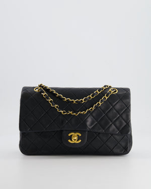 Chanel Vintage Black Medium Classic Double Flap Bag in Lambskin Leather with 24K Gold Hardware