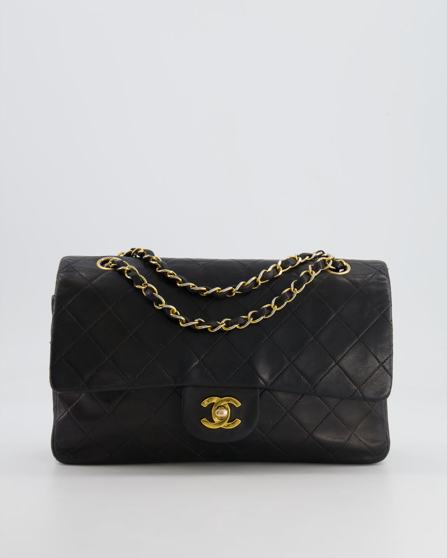 Chanel Vintage Black Medium Classic Double Flap Bag in Lambskin Leather with 24K Gold Hardware