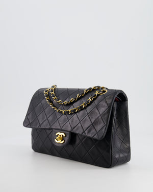 Chanel Vintage Black Medium Classic Double Flap Bag in Lambskin Leather with 24K Gold Hardware