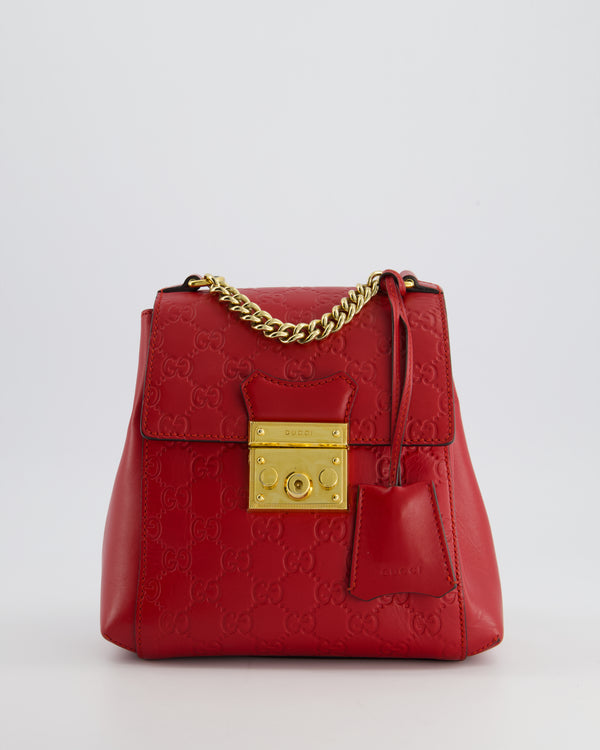 Gucci Guccissima GG Padlock Small Backpack Bag in Red Leather