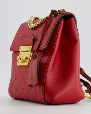 Gucci Guccissima GG Padlock Small Backpack Bag in Red Leather