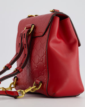 Gucci Guccissima GG Padlock Small Backpack Bag in Red Leather