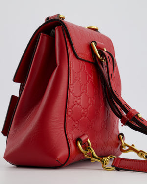 Gucci Guccissima GG Padlock Small Backpack Bag in Red Leather