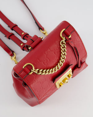 Gucci Guccissima GG Padlock Small Backpack Bag in Red Leather